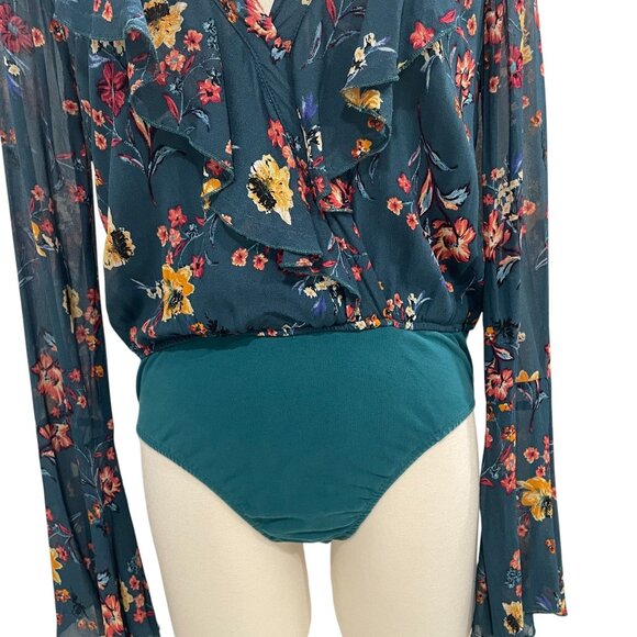 Band Of Gypsies Floral Bodysuit Large Boho Chic Festival Sheer Long Sleeve - Picture 5 of 10